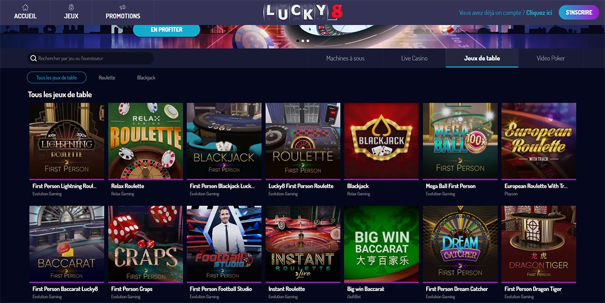 image de présentation des jeux de tables du casino Lucky8 en France