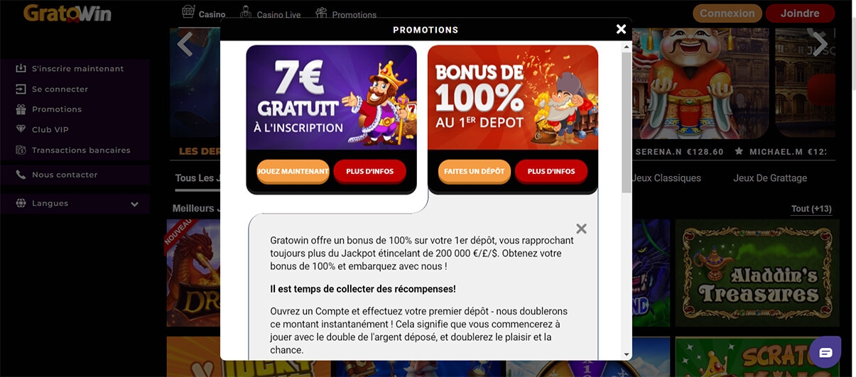 image de présentation bonus depot du casino en ligne gratowin