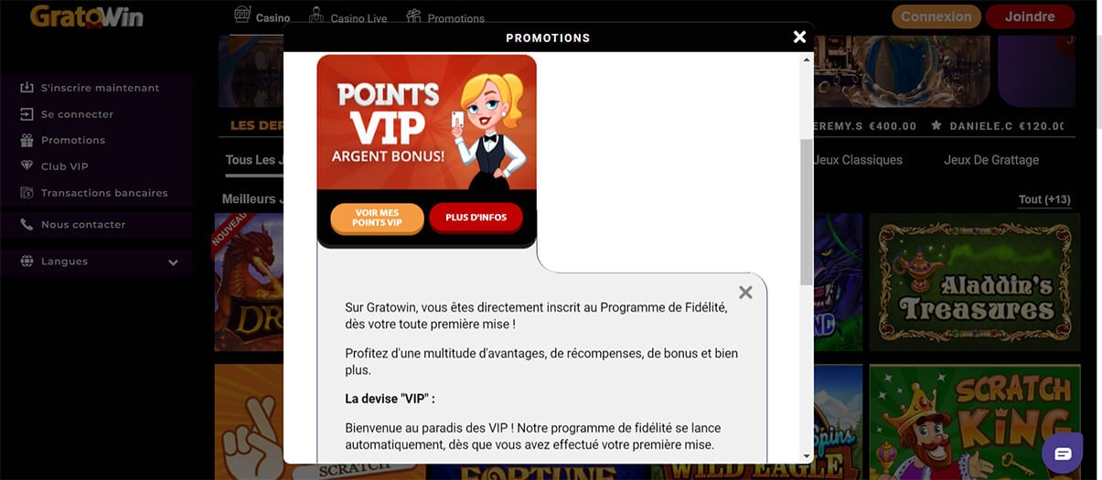 image de présentation vip du casino en ligne gratowin