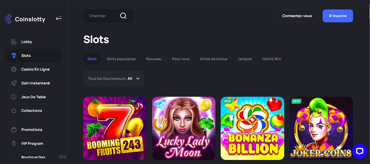 image de présentation slots du casino en ligne Coinslotty