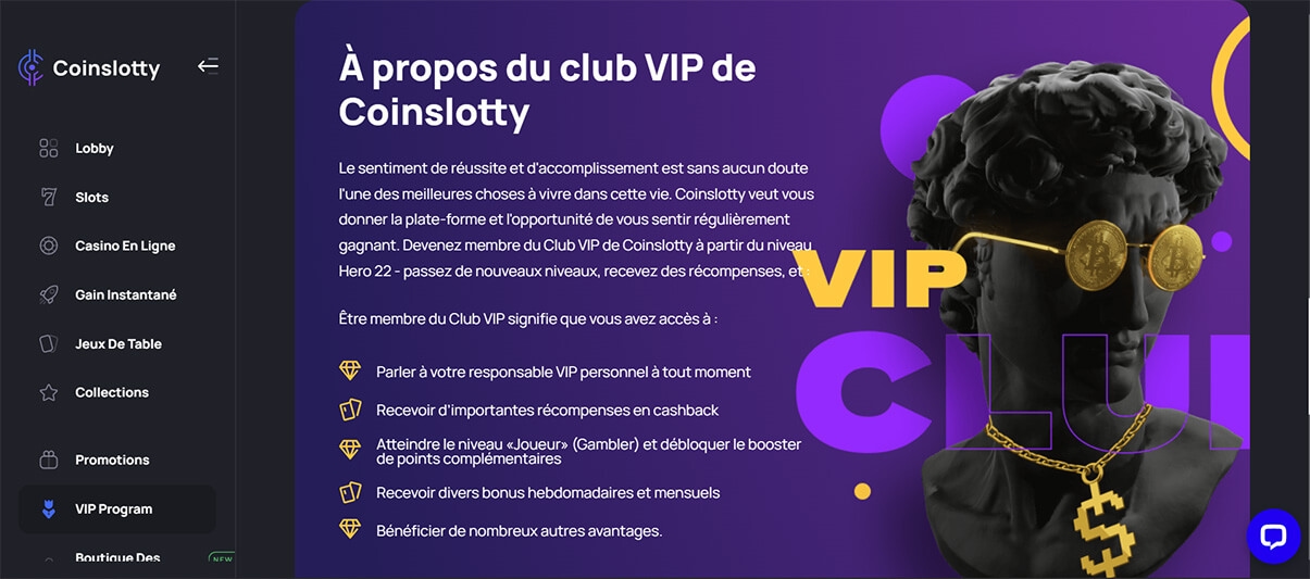 image de présentation vip du casino en ligne Coinslotty