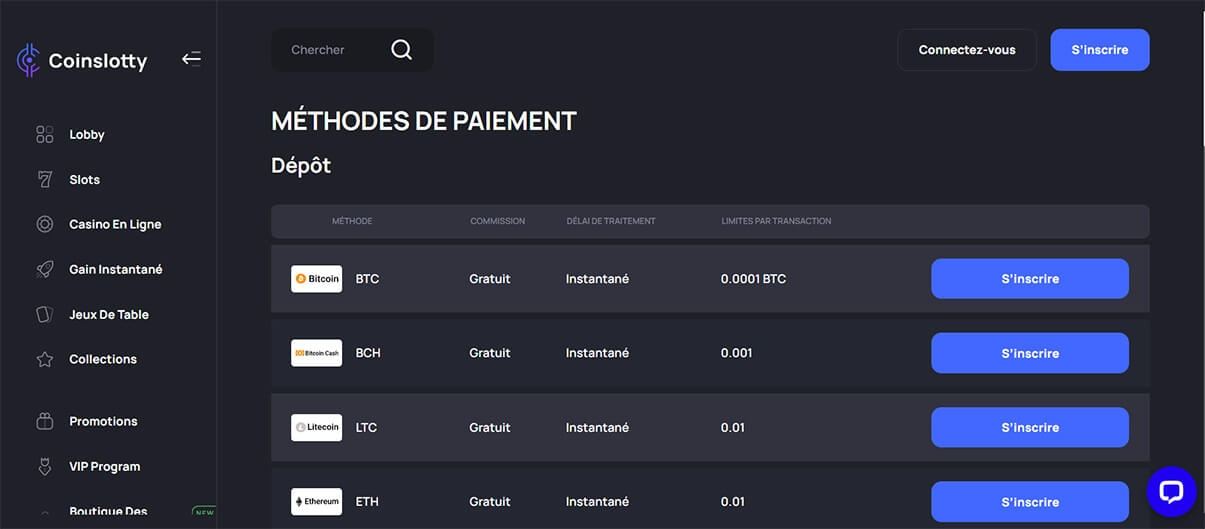 image de présentation paiement du casino en ligne Coinslotty