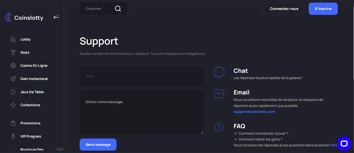 image de présentation service client du casino en ligne Coinslotty