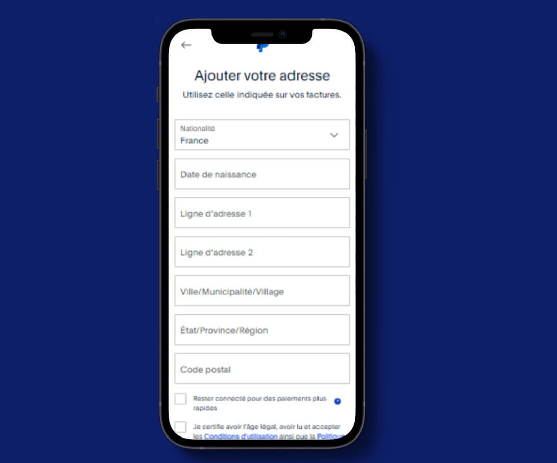 Préciser l'adresse sur Paypal