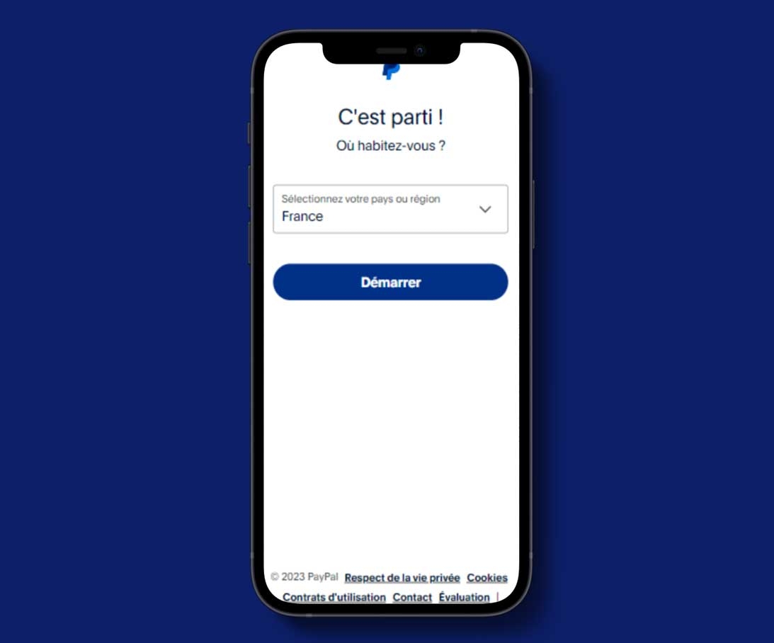 Choisir le pays depuis la liste sur Paypal