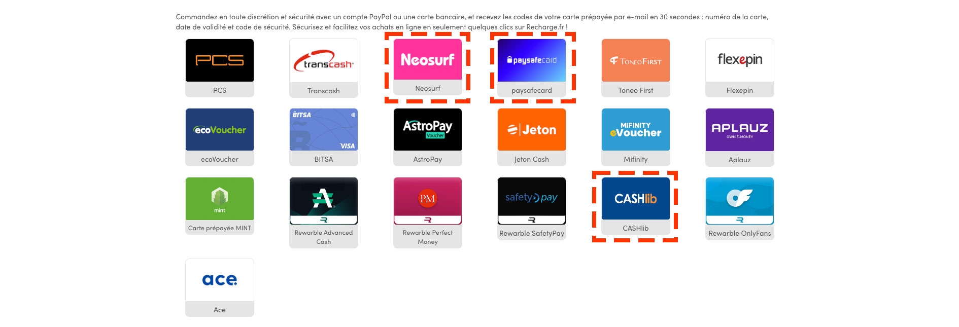 Choisir votre carte prépayée sur le site officiel recharge.fr