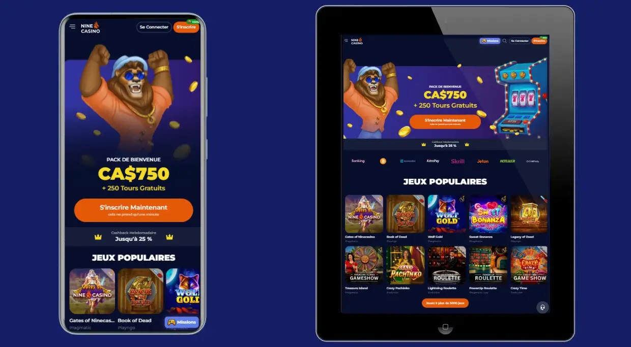 Jouez sur le casino mobile Nine