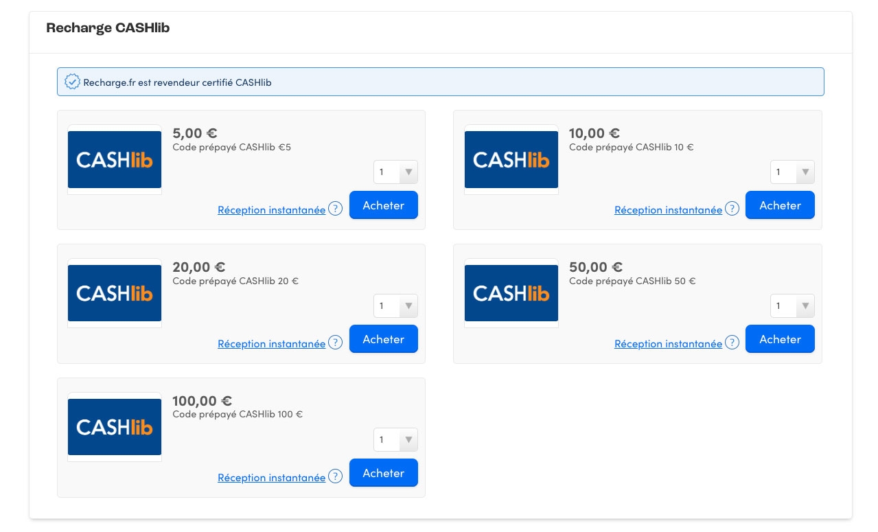 Acheter coupon CASHlib sur internet pour jouer sur un casino