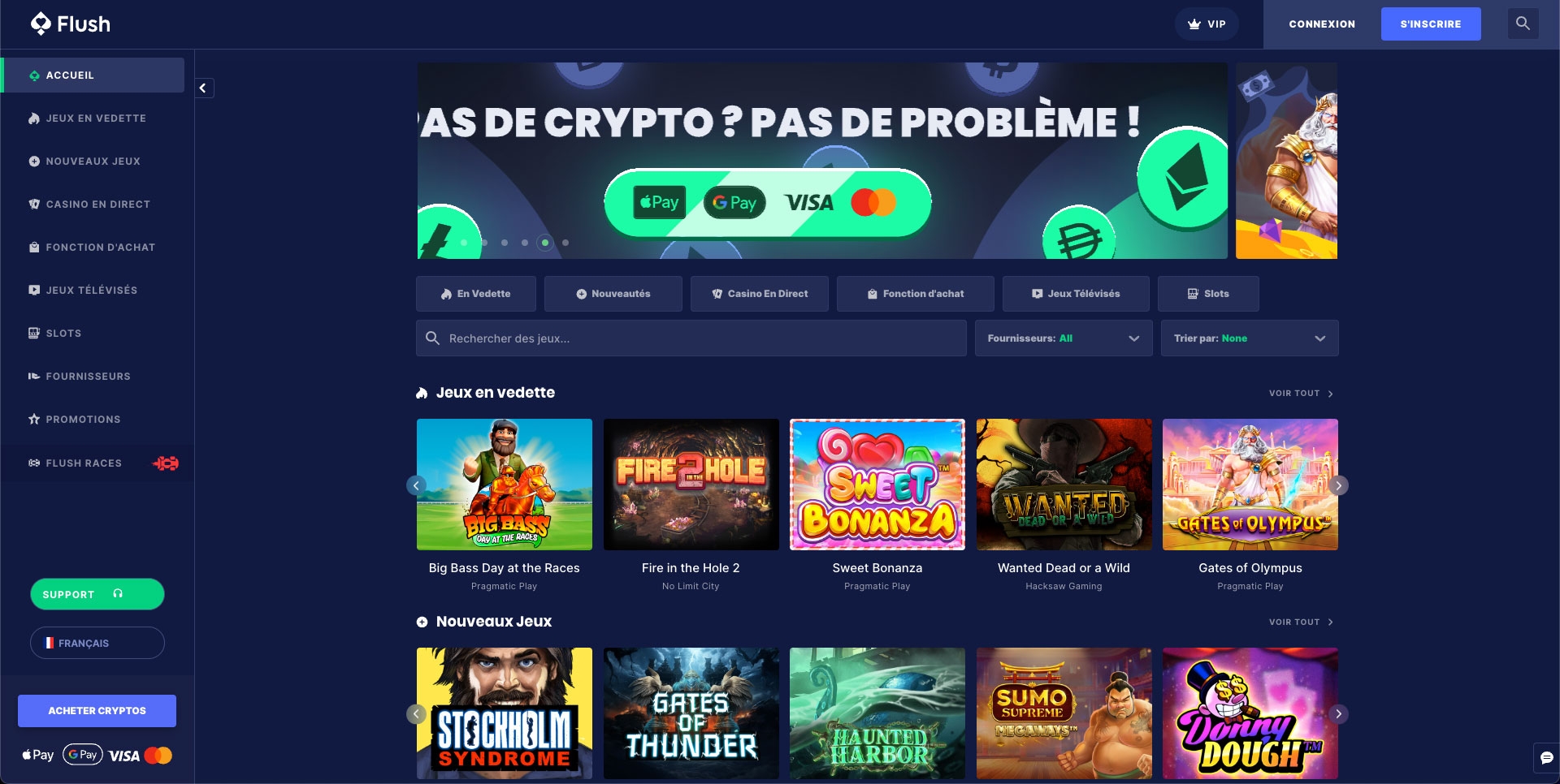 Page d'accueil du casino en ligne Flush