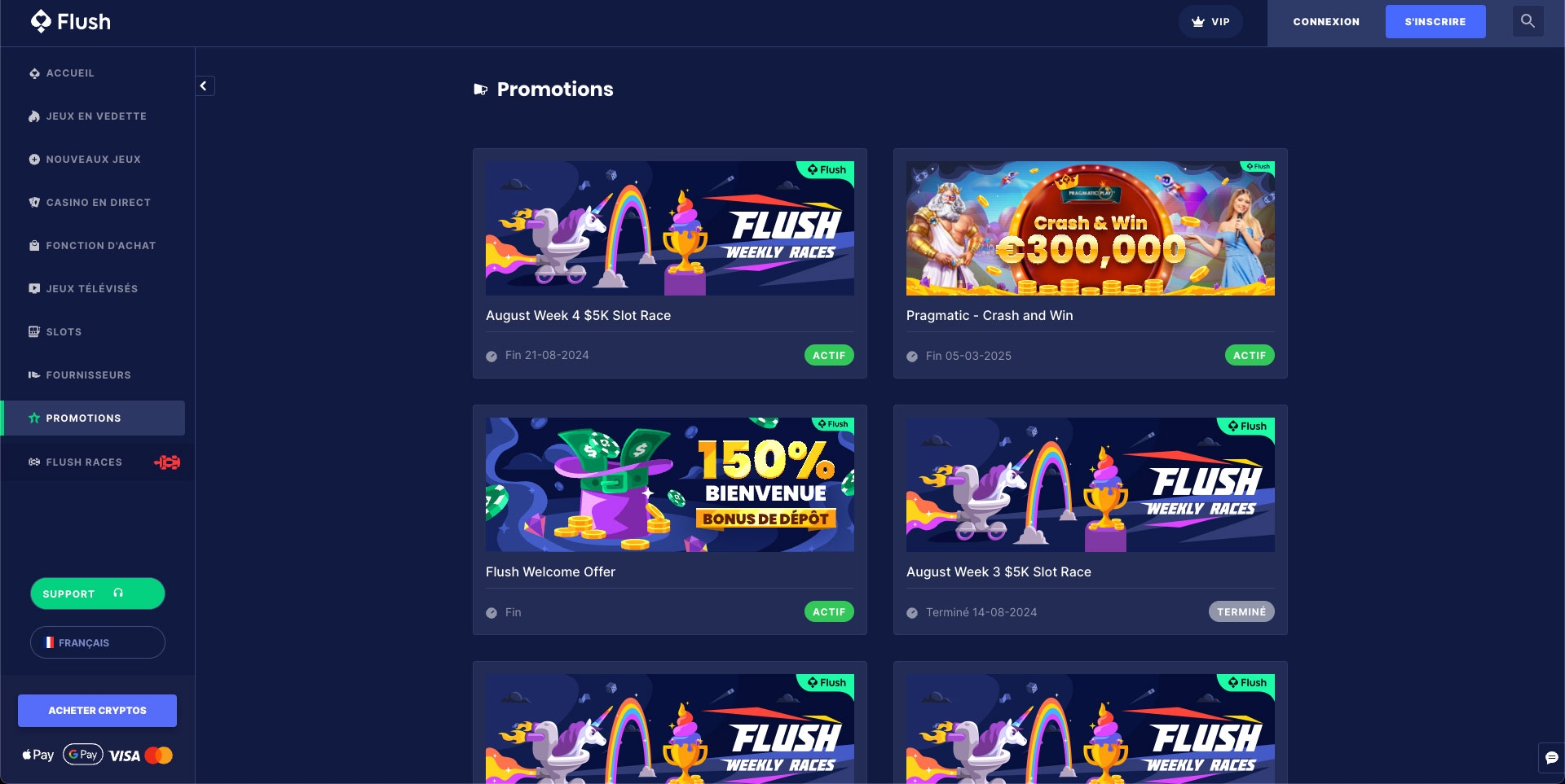 bonus et promotions sur le casino en ligne Flush