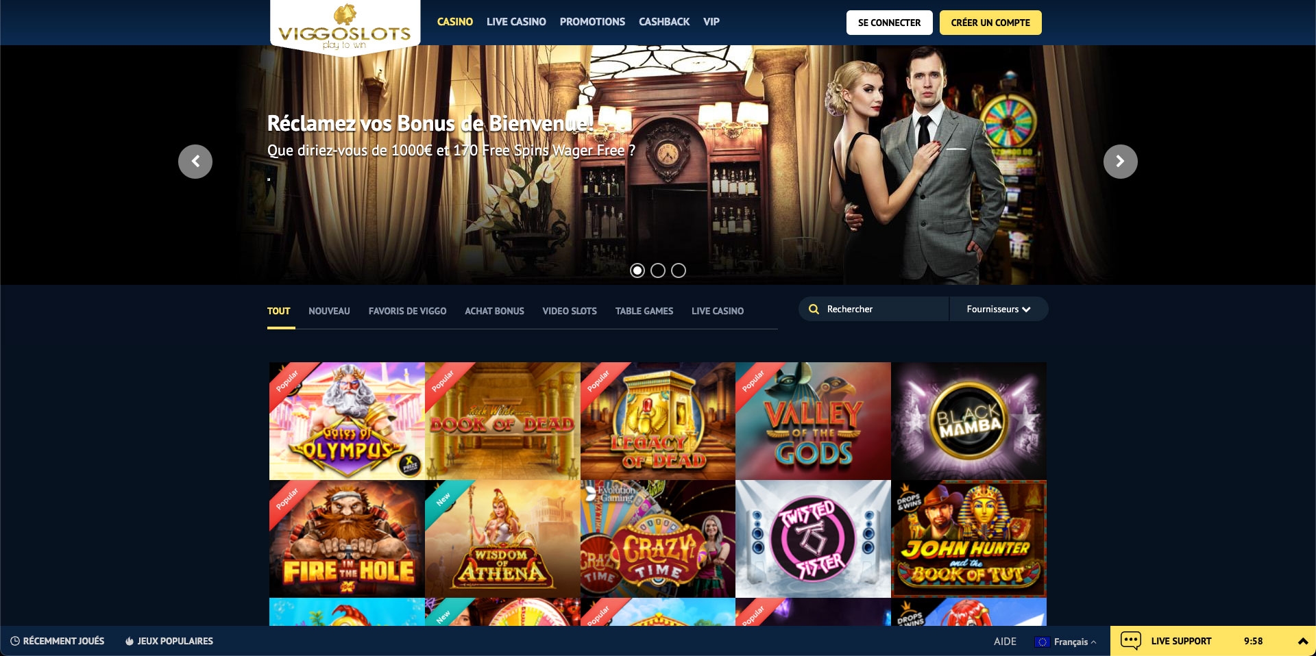 Homepage sur le casino en ligne Viggoslots