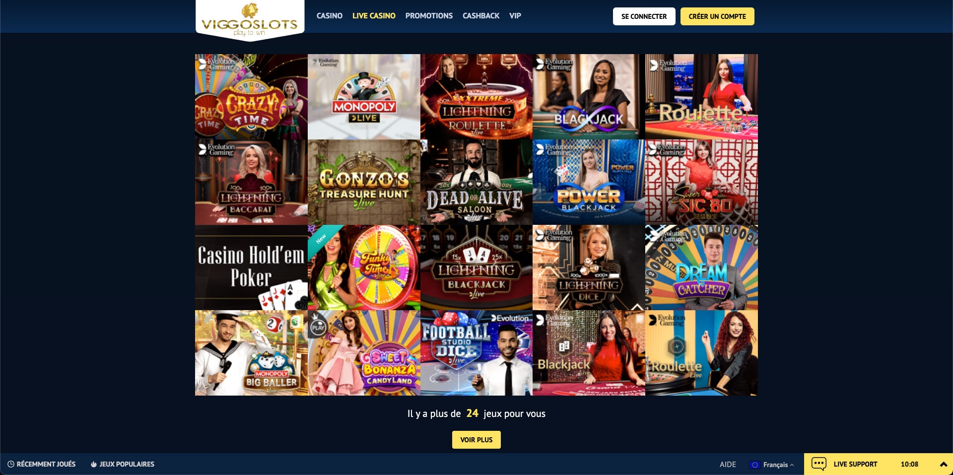 Les jeux lives sur le casino en ligne Viggoslots